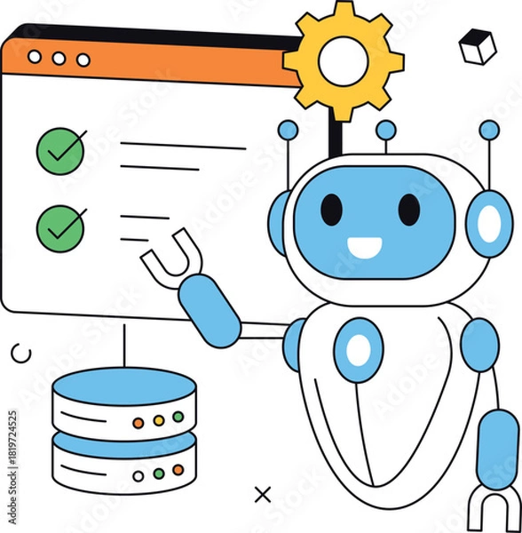 Obraz Ai robot working on website automation tasks isometric flat vector illustration