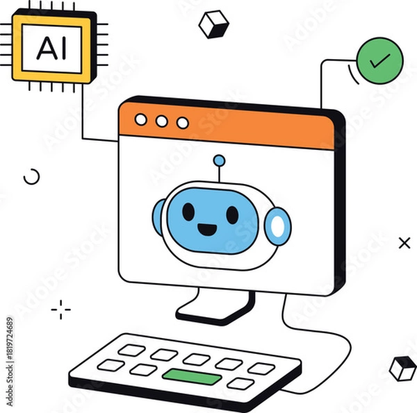 Obraz Ai tech chatbot on computer network technology isometric flat vector illustration