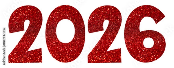Fototapeta Festive Red Glitter Numbers forming 2026 perfect for Christmas, Holiday Celebration Design, or New Year Party Invitation Concepts
