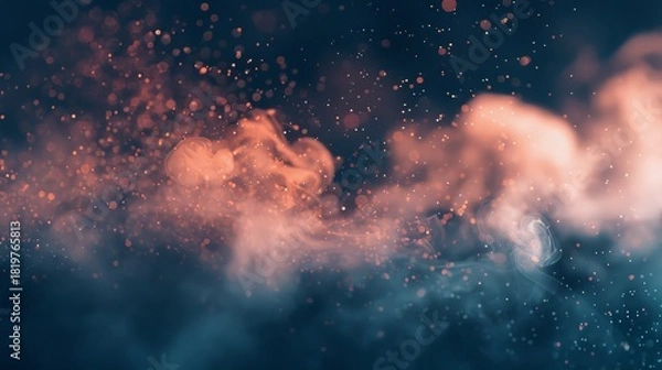 Fototapeta Dynamic explosion of red and white particles on dark background, romantic abstract burst