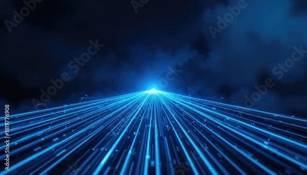 Fototapeta Blue Light Trail A Visual Journey through the Digital World, Emphasizing Speed and Data Flow