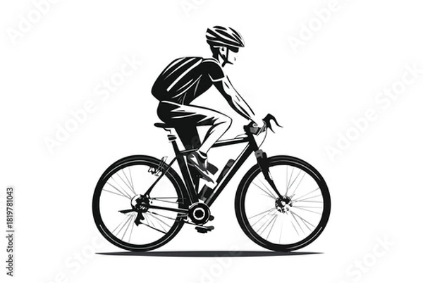 Obraz Dynamic Silhouette of Male Mountain Biker Riding with Backpack and Helmet