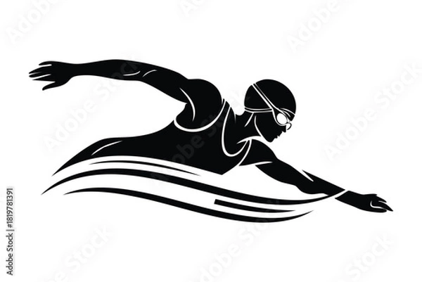 Obraz Powerful Silhouette of Swimmer in Dynamic Freestyle Stroke Through Water