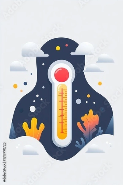 Obraz Flat Vector Thermometer Icon on Grey Background, Ai generated