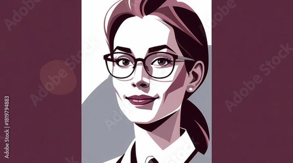 Obraz Stylish professional woman with glasses smiling gently, conveying competence and trust in business