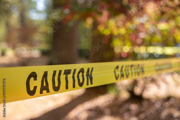 Obraz Ruban de sécurité CAUTION en automne, jour, horizontal