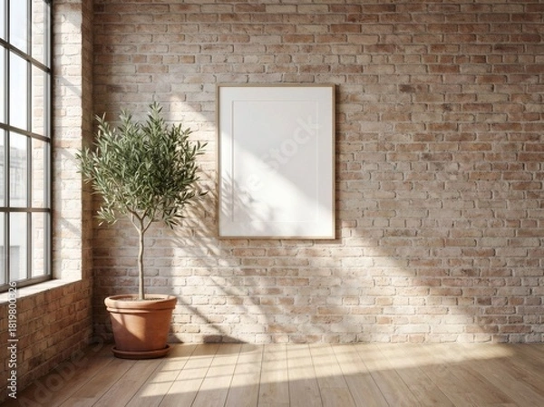 Fototapeta Vertical Poster Frame Mockup in Bright Minimal Loft Interior