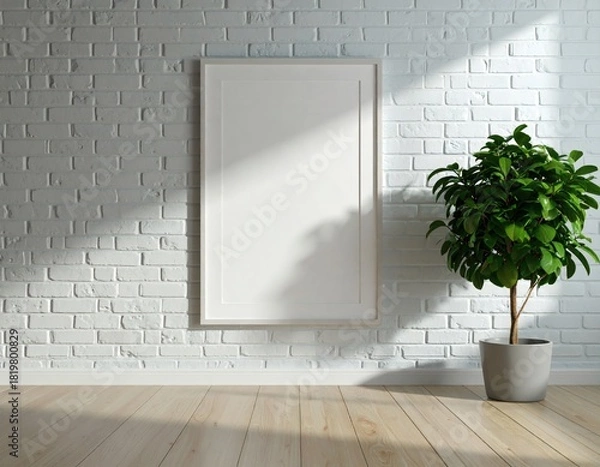 Obraz Vertical Poster Frame Mockup in Bright Minimal Loft Interior