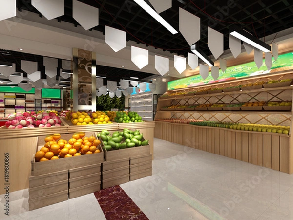Fototapeta 3d render grocery supermarket interior