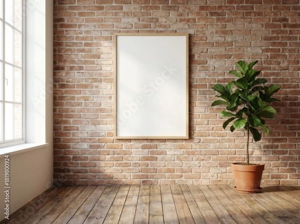 Fototapeta Vertical Poster Frame Mockup in Bright Minimal Loft Interior