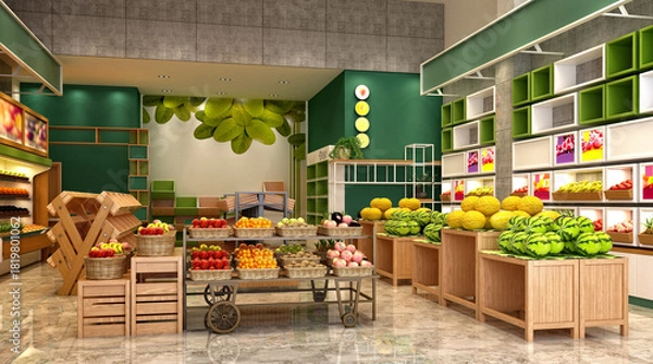 Obraz 3d render grocery supermarket interior