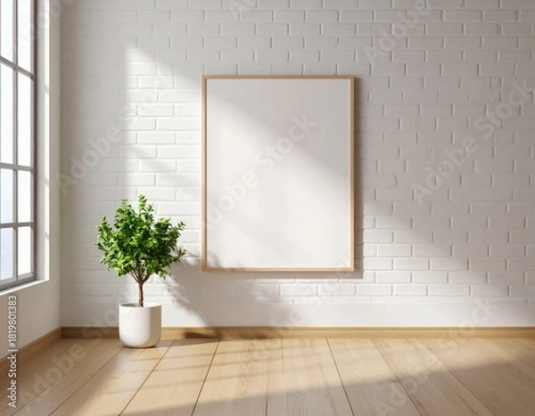 Obraz Vertical Poster Frame Mockup in Bright Minimal Loft Interior