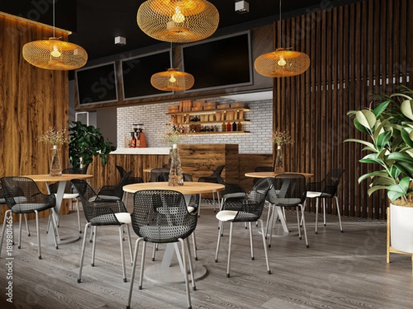 Obraz 3d render cafe shop restaurant interior