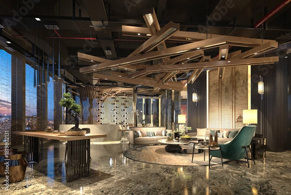 Obraz 3d render cafe shop restaurant interior