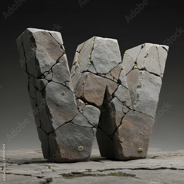 Fototapeta Detailed Stone Block Letter W Artistic Character Design Illustration