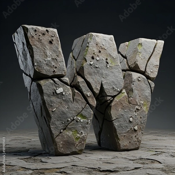 Obraz 3D Rendered Detailed Stone Letter W Sculptural Typography Element