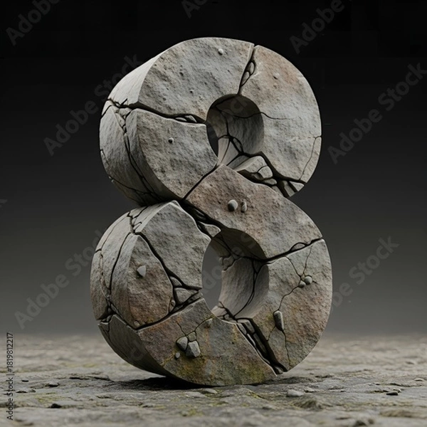Fototapeta Realistic Detailed Stone Number Eight Sculpture Decoration Background Element