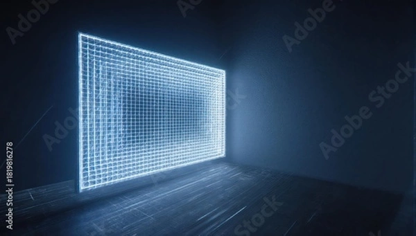 Obraz Luminous grid-like structure in a dark space, radiating light