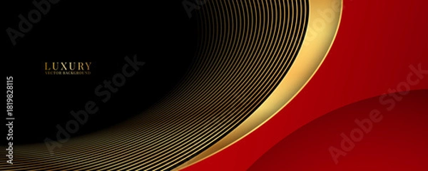 Fototapeta 3D red golden luxury abstract background overlap layer on dark space with wave lines decoration. Modern graphic design element cutout style concept for web banner, art, flyer, card or brochure cover