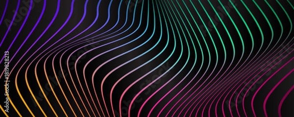 Fototapeta Colorful lines techno abstract background overlap layer on dark space with glowing waves decoration. Modern graphic design element stripes style concept for web, art, flyer, card, or brochure cover
