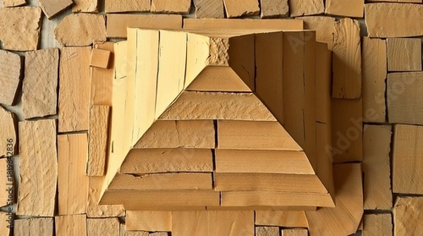 Fototapeta Pyramid structure made of cardboard pieces representing construction and design creativity