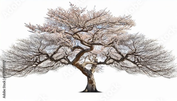 Obraz bare cherry blossom tree with twisted branches on white background