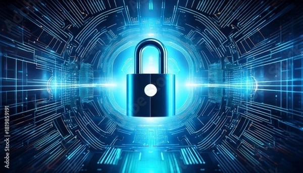 Obraz digital lock with futuristic design on a cybernetic background symbolizing internet security