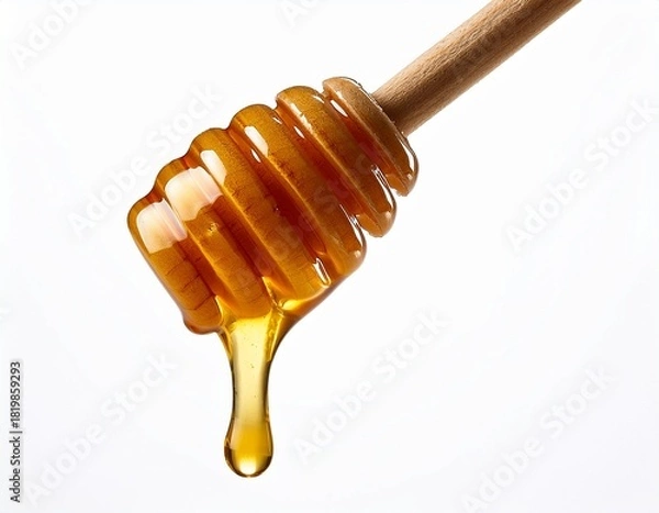 Obraz honey dripping from dipper on white background