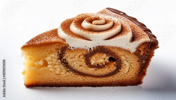 Obraz a slice of coffee cake with a cinnamon swirl on a white background