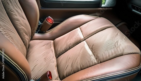 Obraz close up of an upholstered car seat showcasing its texture and design the seat s fabric features a ribbed pattern in a soft neutral tone