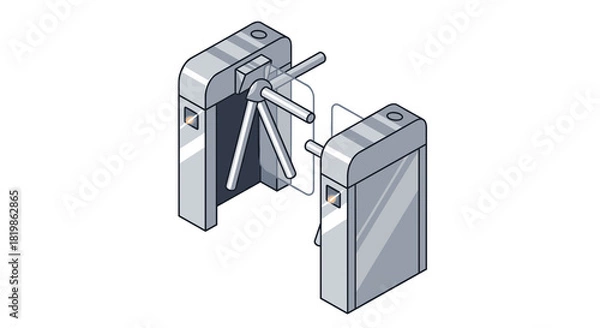 Fototapeta Turnstile gate in clean vector style, soft gray colors, access control