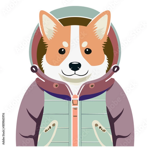 Fototapeta Cute Dog in Jacket Minimalist Vector Illustration