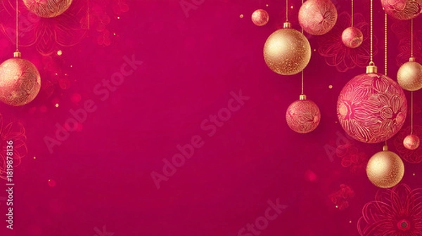 Fototapeta 赤とゴールドのクリスマスオーナメントの背景フレーム
