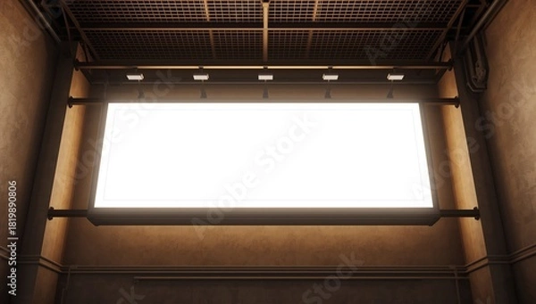 Fototapeta Horizontal rectangular white empty signage mock up of store, shop in shopping mall