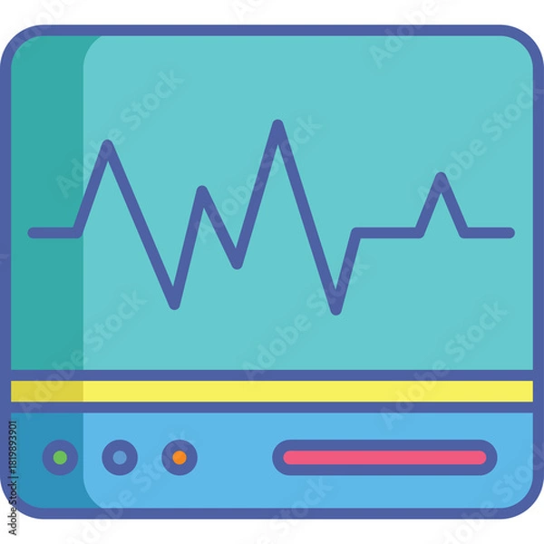 Fototapeta Teal Green Monitor Displaying A Blue Heartbeat Line Graph With Yellow And Red Accents On A Transparent Background Digital Illustration