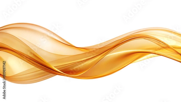 Obraz Flowing translucent golden wave ribbon, with light reflections, cutout, PNG, isolated on white or transparent background, AI