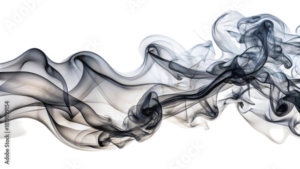 Obraz Wispy ethereal trails of dark gray and white smoke, swirling and flowing, cutout, PNG, isolated on white or transparent background, AI