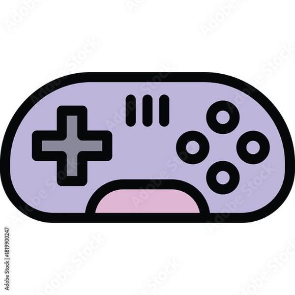 Fototapeta Retro Video Game Controller In Light Purple With Black Outline And Pink Accent Button Isolated On Transparent Background