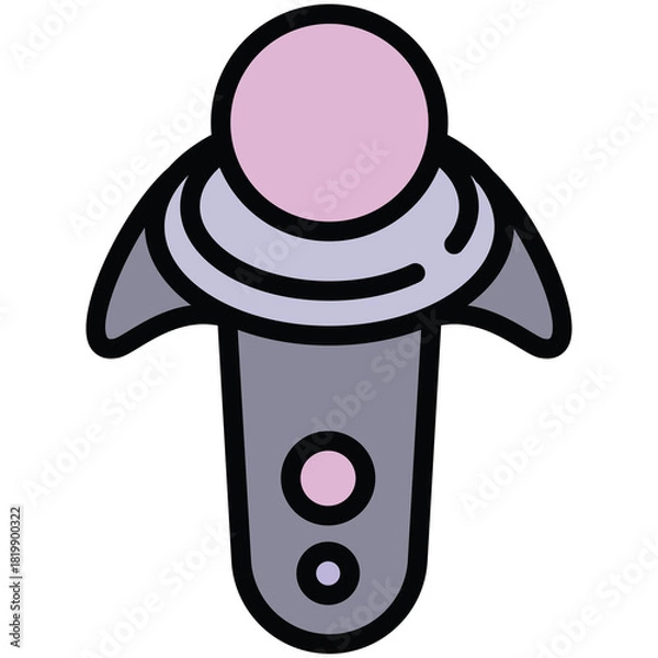 Fototapeta Stylized illustration of a virtual reality controller with a pink sphere on top and a gray body with pink buttons on a transparent background, featuring a retro-futuristic design and clean lines