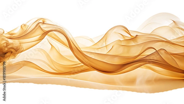 Obraz Ethereal wispy golden sand smoke trails, flowing in abstract waves, cutout, PNG, isolated on white or transparent background, AI