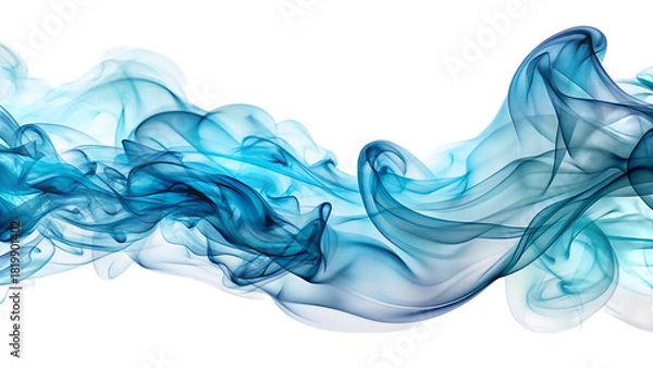 Obraz Flowing wisps of indigo and icy cyan smoke, with translucent layers, cutout, PNG, isolated on white or transparent background, AI