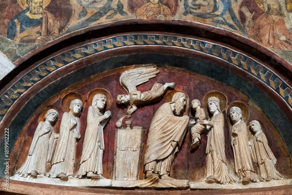 Obraz Sculpture (19th century) of Presentation of Jesus in the temple by Mary and Joseph.