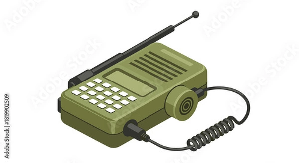 Fototapeta Military radio transmitter in clean vector style, olive green colors, tactical communication