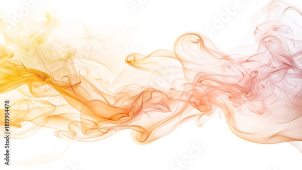 Obraz Ethereal wispy trails of peach and light yellow smoke, swirling, cutout, PNG, isolated on white or transparent background, AI
