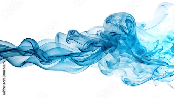 Obraz Ethereal wisps of azure smoke, swirling and flowing in dynamic patterns, cutout, PNG, isolated on white or transparent background, AI