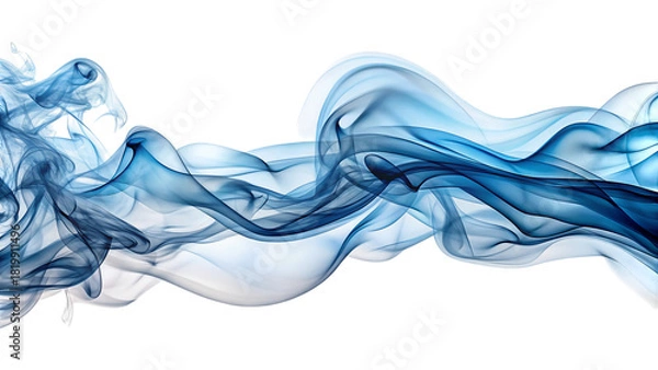 Obraz Ethereal wispy trails of steel blue and icy white smoke, swirling, cutout, PNG, isolated on white or transparent background, AI