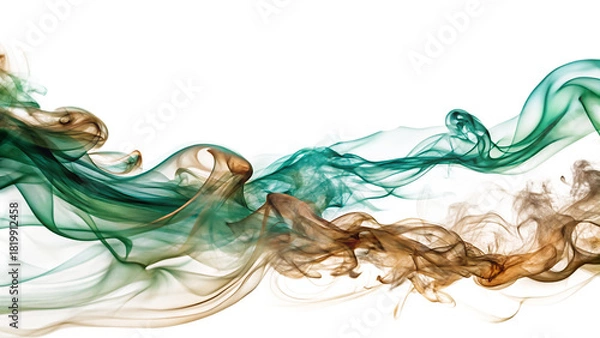 Obraz Wispy emerald and bronze smoke trails, flowing horizontally, cutout, PNG, isolated on white or transparent background, AI
