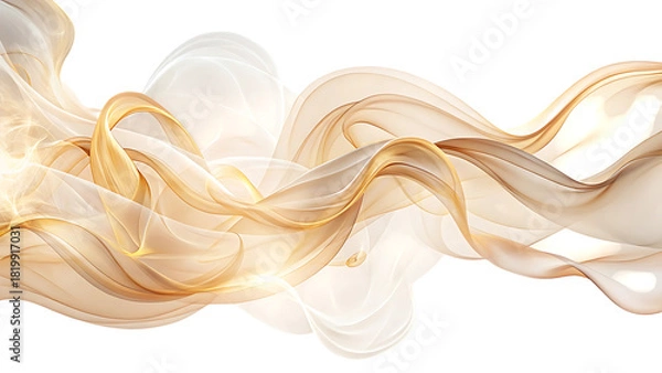 Obraz Ethereal wispy golden and white smoke trails, flowing abstractly, cutout, PNG, isolated on white or transparent background, AI