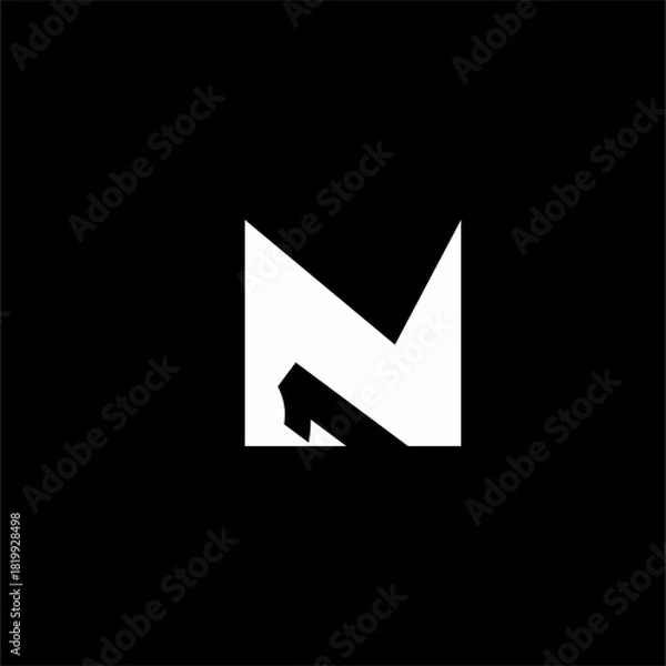 Obraz Initial letter N logo design with number one in negative space.