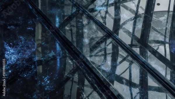 Fototapeta An abstract view of intersecting dark lines and textures, with light play